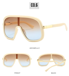 Trois vues de lunettes de soleil masque oversize avec verres dégradés et monture crème