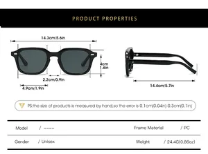Tableau détaillé des tailles pour lunettes de soleil carrées avec dimensions et spécifications