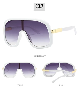 Vues détaillées de lunettes de soleil blanches avec verres dégradés violets et détails or