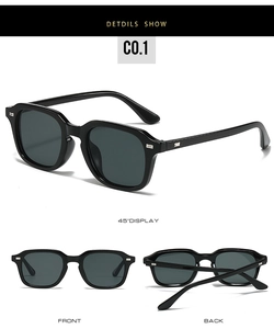 Vues détaillées de lunettes de soleil carrées avec clous en métal et verres gris foncé