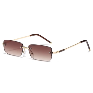 Frameless rectangular sunglasses with brown gradient lenses and gold metal frames