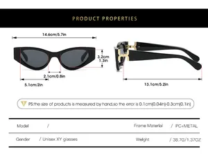 Size guide for cat eye sunglasses with frame width of 14.6cm and metal hinges