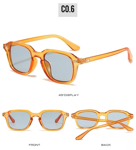 Vue sous trois angles de lunettes de soleil vintage carrées avec monture orange