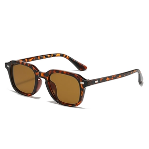 Lunettes de soleil rétro carrées en écailles avec verres bruns présentées sous un angle de 45°