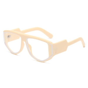 Occhiali anti-luce blu geometrici bianco crema oversize con montatura piatta alla moda