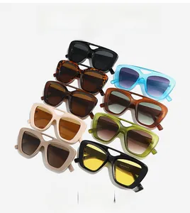 Detailed grid showing nine color variations of stylish double-bridge oversized sunglasses