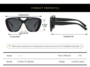 Detailed size chart for large frame UV400 sunglasses with specific PC frame dimensions