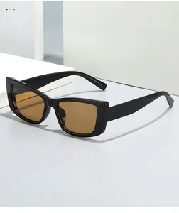 Texture material close-up of black rectangle sunglasses with amber lenses and sharp lines