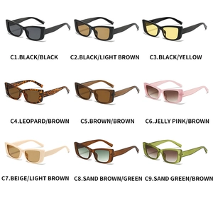 Grid view showcasing 9 assorted colors of y2k leopard and solid rectangle sunglasses