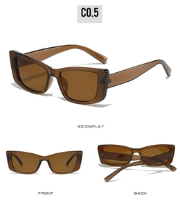 Three-angle view of narrow Y2K leopard print sunglasses in brown leopard finish