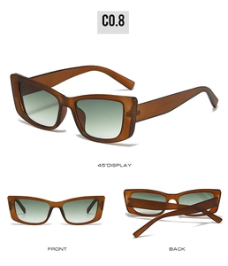 Three perspectives showing brown leopard cat-eye frames with green gradient lenses