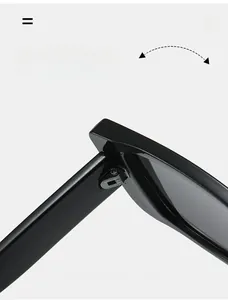 Macro shot of durable silver metal hinge on black full-rim square sunglasses