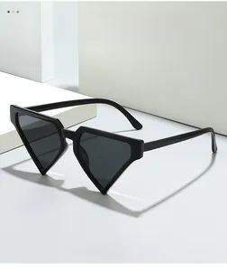 Detail of sharp triangular black sunglasses on minimalist geometric white background