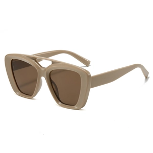 Modern oversized double bridge sunglasses with khaki frames and brown UV400 lenses