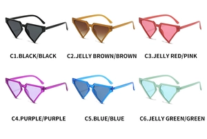 Detailed selection of geometric triangle sunglasses in six vibrant jelly color options