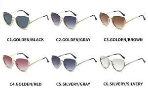 Detailed grid view of semi-rimless cat eye sunglasses with rhinestones in six colors