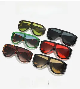 Detailed display of oversized shield sunglasses in six fashion colors with thick frames
