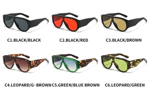 Six different color options for trendy oversized shield sunglasses in a product matrix