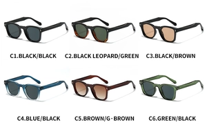 Detailed grid view showcasing square sunglasses in six diverse colors with metal accents