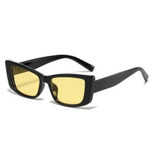 Y2K rectangle sunglasses with black frame and yellow lenses for UV protection