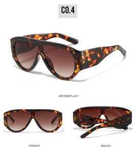 Three views of tortoiseshell oversized sunglasses with brown gradient lenses and flat top