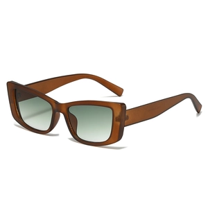 Brown translucent rectangle sunglasses with green gradient lenses and chunky thick frame
