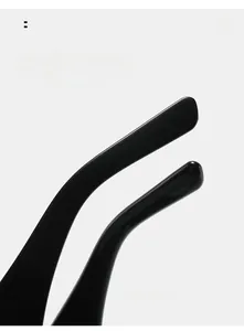 Detail of curved black temple tips on large frame sunglasses for comfortable fit