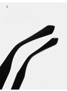 Detail of curved eyeglass temples for comfortable wear on square black sunglasses
