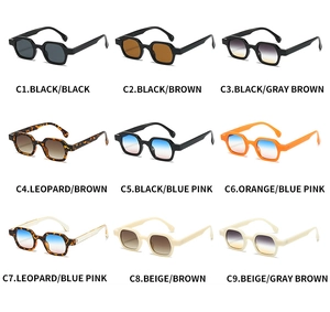 Detailed grid showing nine vintage square sunglasses in assorted frame and lens colors