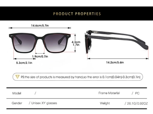Detailed specs of square sunglasses featuring wood grain temples and silver rivet accents