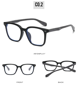 Three-angle views showing front, back, and wood-grain textured temples of square sunglasses