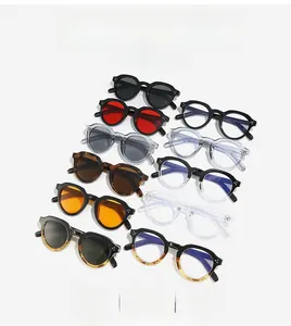 Multiple colors of oval vintage retro sunglasses and PC frames displayed in two rows