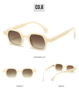 Three views of cream retro square sunglasses with gradient brown lenses on white background