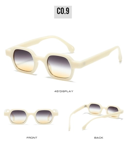 Three-view perspective of vintage thick beige square sunglasses with gradient lenses