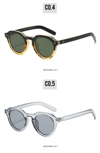 45-degree angle display of oval retro sunglasses with double metal rivet details