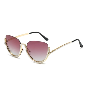 Fashion half-frame sunglasses with pearls and gradient lenses for women