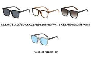 Detailed grid view of square vintage sunglasses in matte black, tortoise, and gradient styles