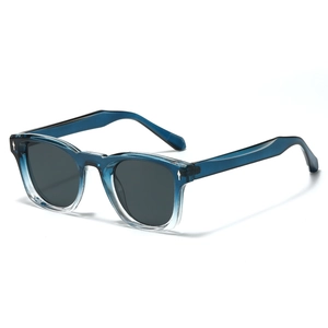 2025 trendy square sunglasses with gradient blue frames and silver diamond rivet accents