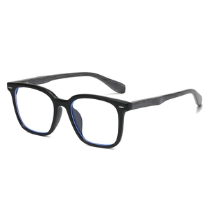 Modern square black sunglasses with wood grain temples and silver rivet accents