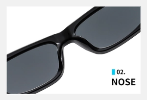 Close-up of the smooth integrated nose pads on black fashion sunglasses with high gloss finish