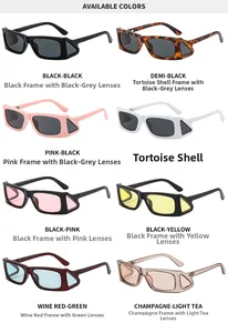 Collection of rectangle sunglasses in eight vibrant colors including tortoise and pink