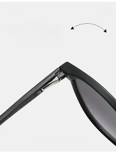 Detail of durable spring hinge and metal screw on matte black oval sunglasses