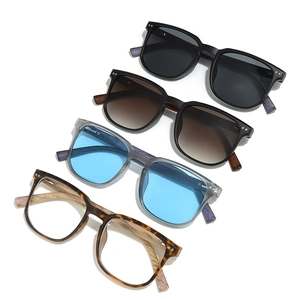 Retro square sunglasses collection featuring wood grain frames and UV400 protective lenses