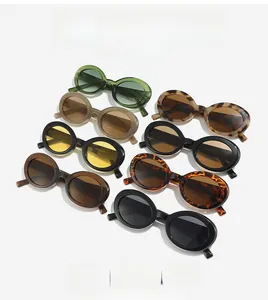 Detailed collection of vintage oval sunglasses in various colors and patterns