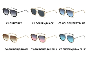 Matrix showing six color options for aviator sunglasses with gradient lenses and metal frames