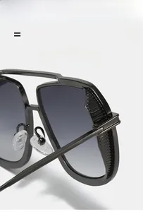 Detail shot of vintage square sunglasses featuring side shield texture and gradient lens