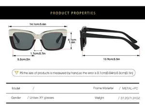 Tableau des tailles détaillé pour lunettes de soleil carrées avec monture métal et PC