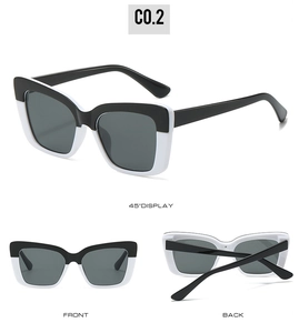 Affichage en trois vues de lunettes de soleil carrées bicolores noir et blanc