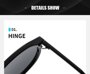 Macro detail of high-quality metal hinge and screw design on black glossy sunglasses