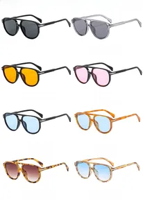 Multiple color options of classic double-bridge aviator sunglasses with diverse lenses